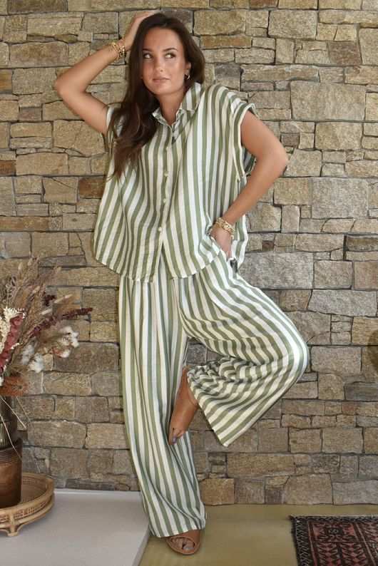Mallow Stripe Wide Leg Pant Olive /40